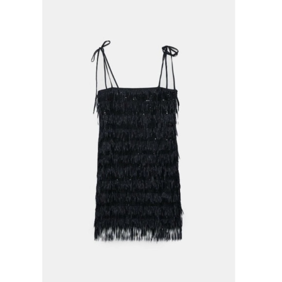 NWT Zara black sequined fringe party cocktail dress size M - Picture 3 of 8